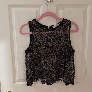 Sans Souci Black Lace Crop Top metallic gold size small